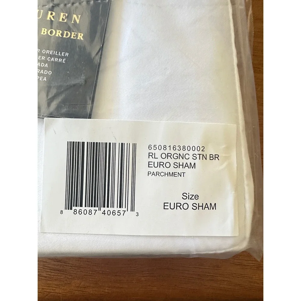 Ralph Lauren‎ Organic Cotton Sateen Border Euro Pillow Sham Parchment